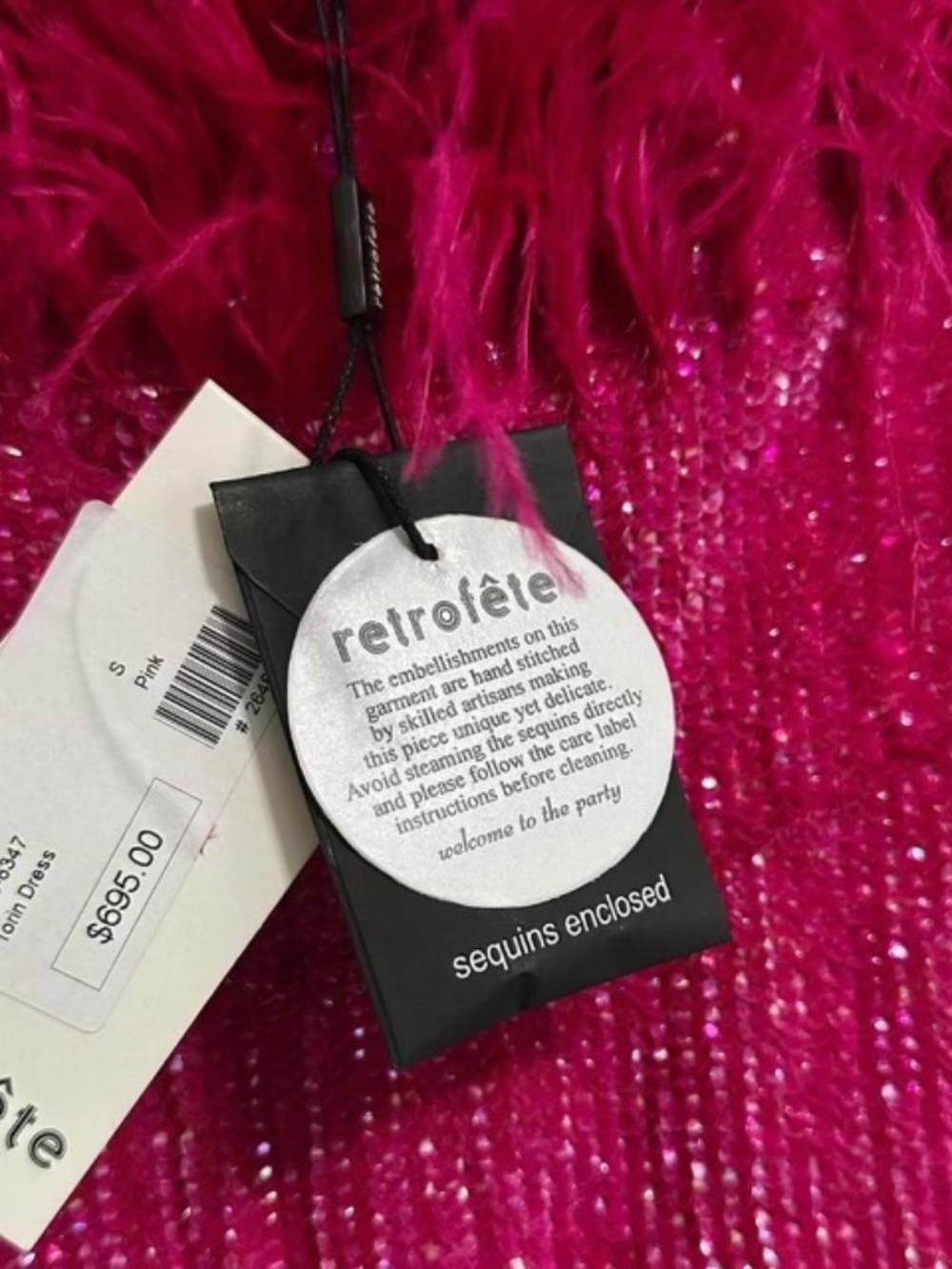 Retrofete Torin Sequin Feather Dress hot pink - Picture 2 of 3